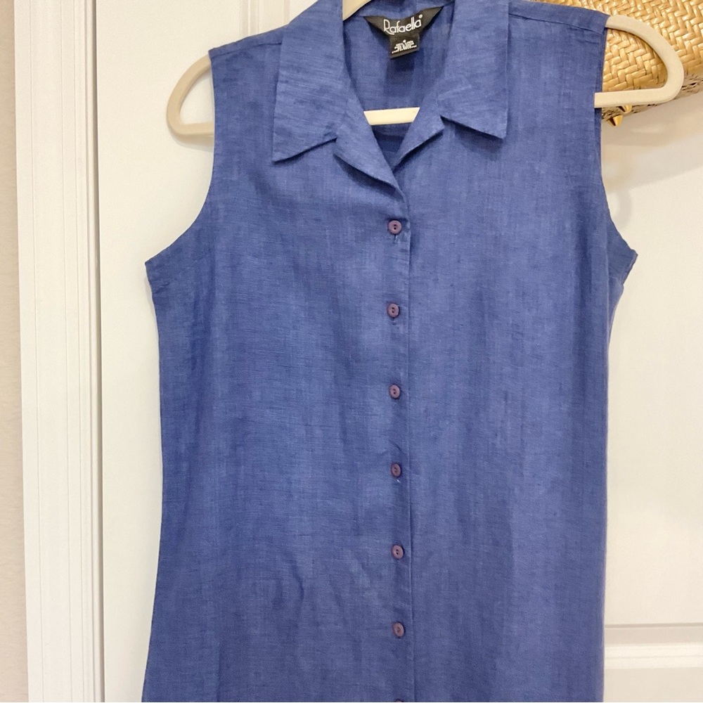Rafaella Linen Midi Shirtdress Blue Size 8, EUC - Picture 4 of 7